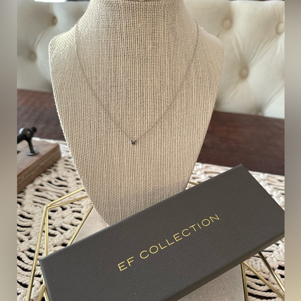 EF Collection 14k White Gold Butterfly Necklace - 14”-16”